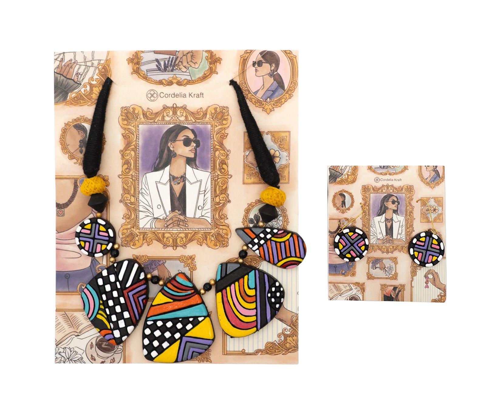 Boho Terracotta Clay Necklace & Earrings Set