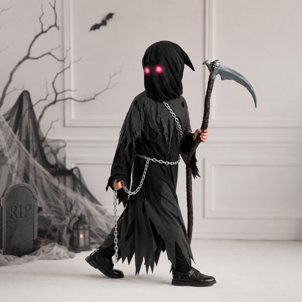 Halloween Costumes Grim Reaper Hooded Robe Set