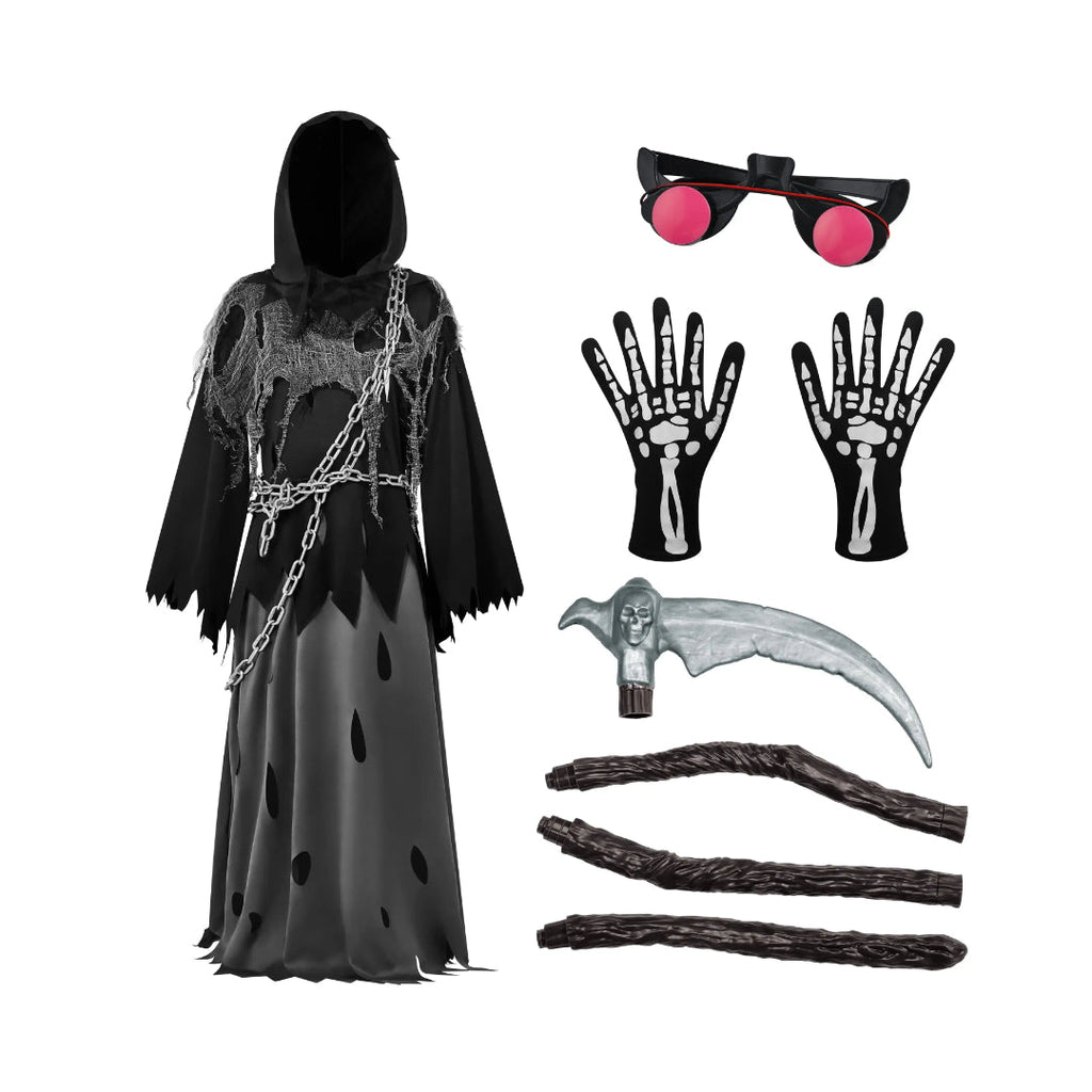 Halloween Costumes Grim Reaper Hooded Robe Set