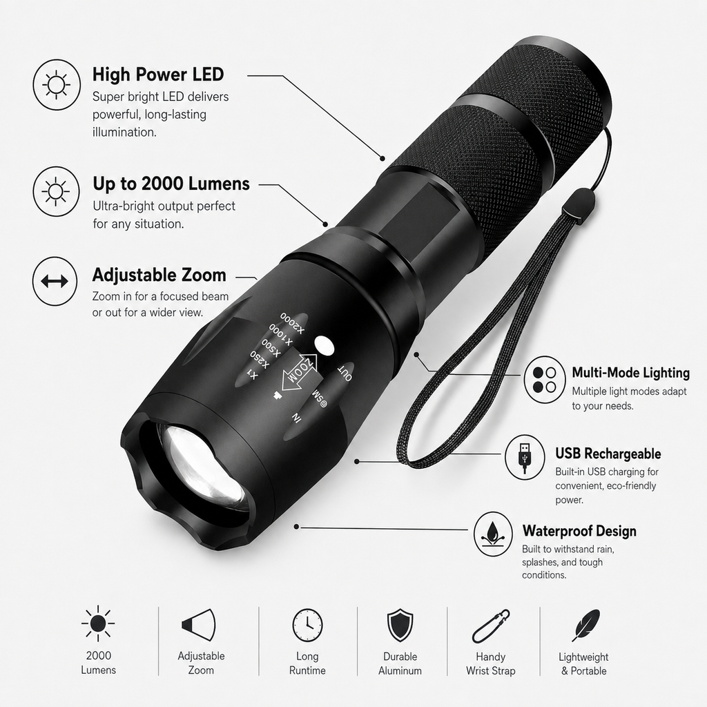 High Power Flashlight LED Tactical Waterproof Multi Mode