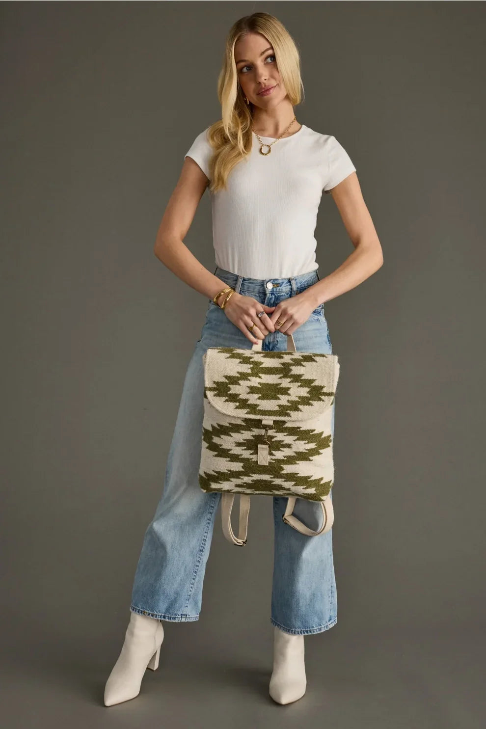 Cream & Olive Western Backpack