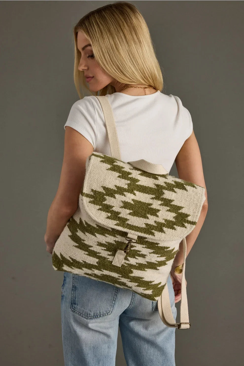 Cream & Olive Western Backpack