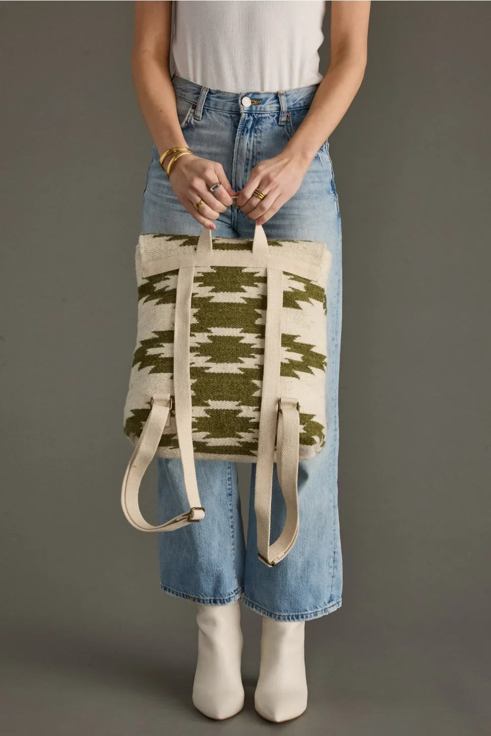 Cream & Olive Western Backpack