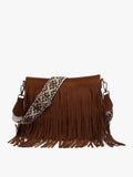 Sadie Dark Brown Suede Fringe Crossbody w/ Guitar Strap Purse