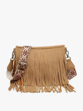 Sadie Light Brown Suede Fringe Crossbody w/ Guitar Strap Purse