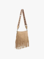 Sadie Light Brown Suede Fringe Crossbody w/ Guitar Strap Purse