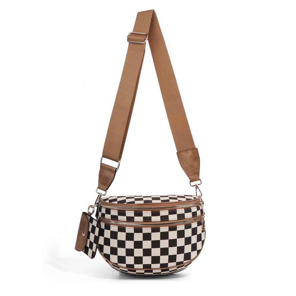 Kaylee Mixed Media Double Zip Crossbody Sling Bag