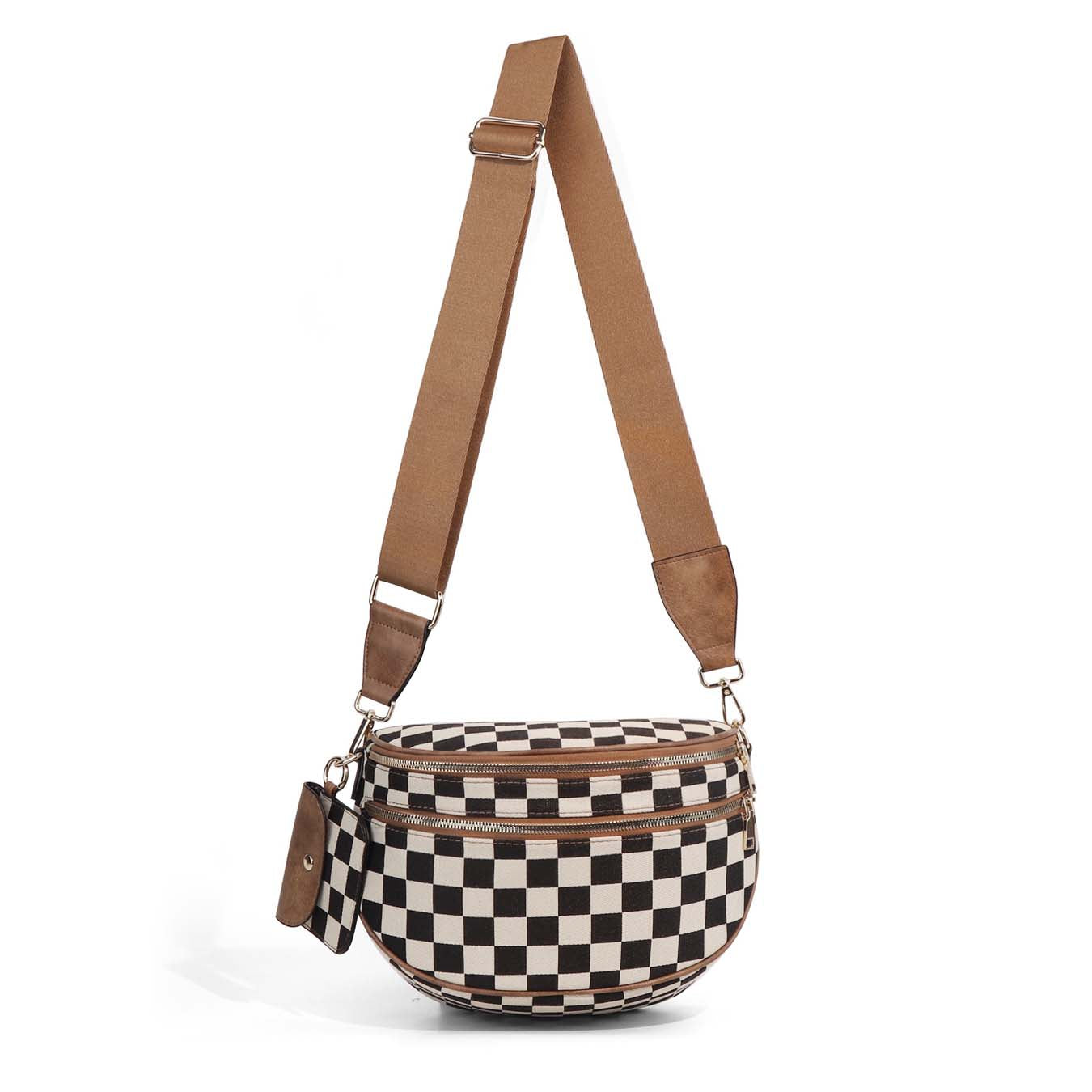 Kaylee Mixed Media Double Zip Crossbody Sling Bag