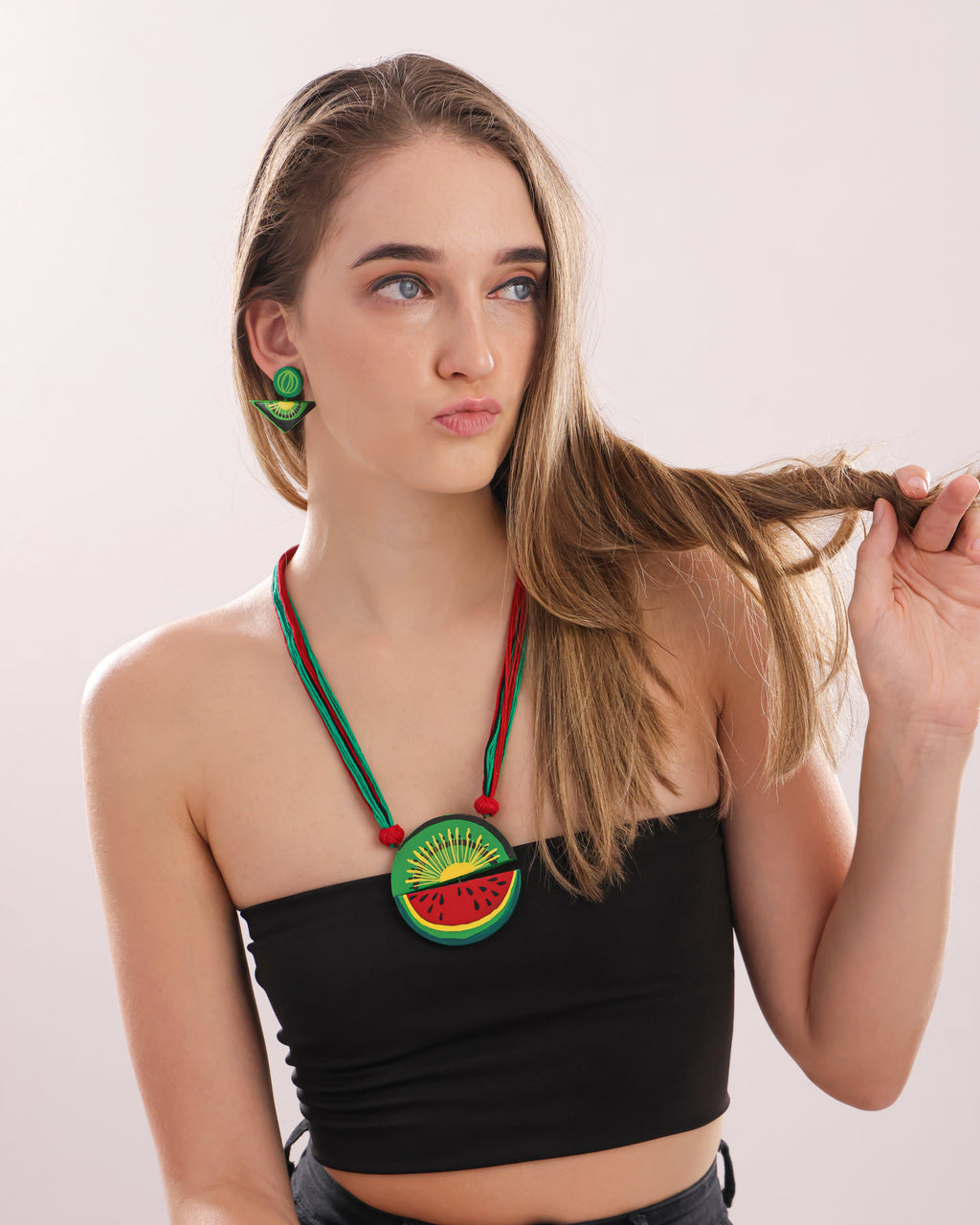 Kiwi & Watermelon Clay Necklace Set