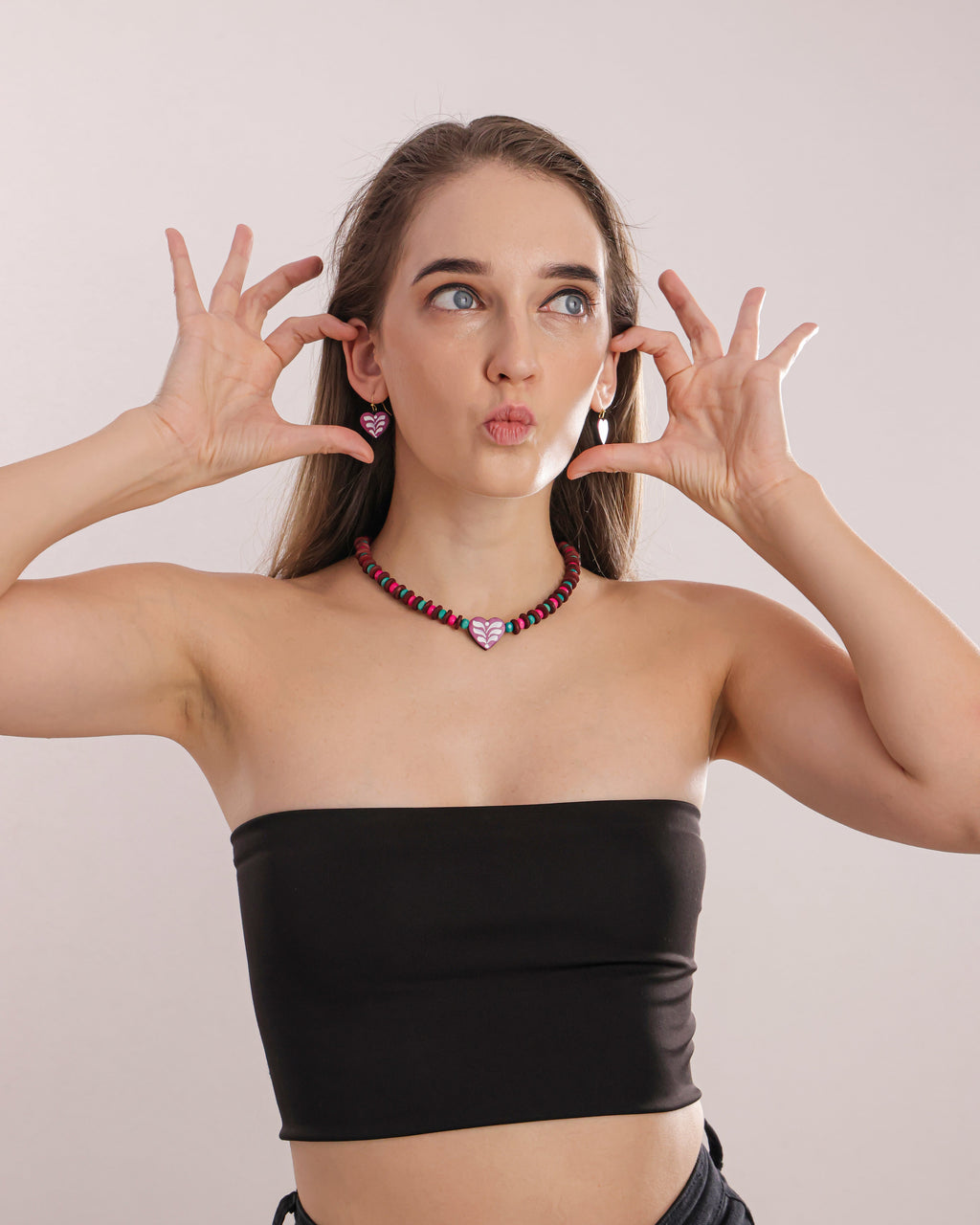 Valentine Wooden Beads And Terracotta Clay Jewelry Set