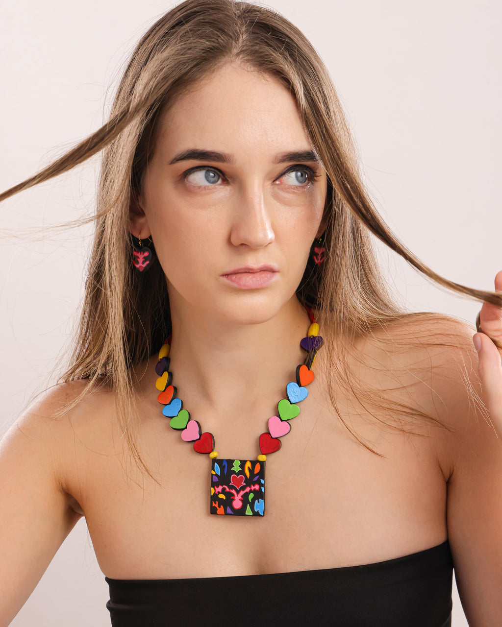 Crimson Pulse: Hand-Painted Terracotta Heart Jewelry Set