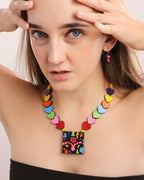 Crimson Pulse: Hand-Painted Terracotta Heart Jewelry Set