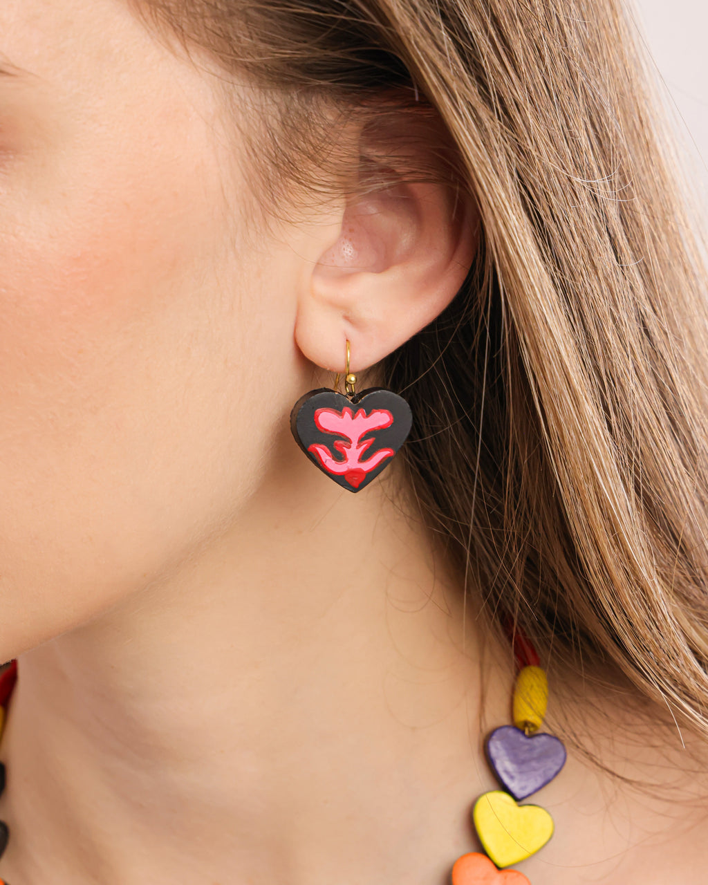 Crimson Pulse: Hand-Painted Terracotta Heart Jewelry Set