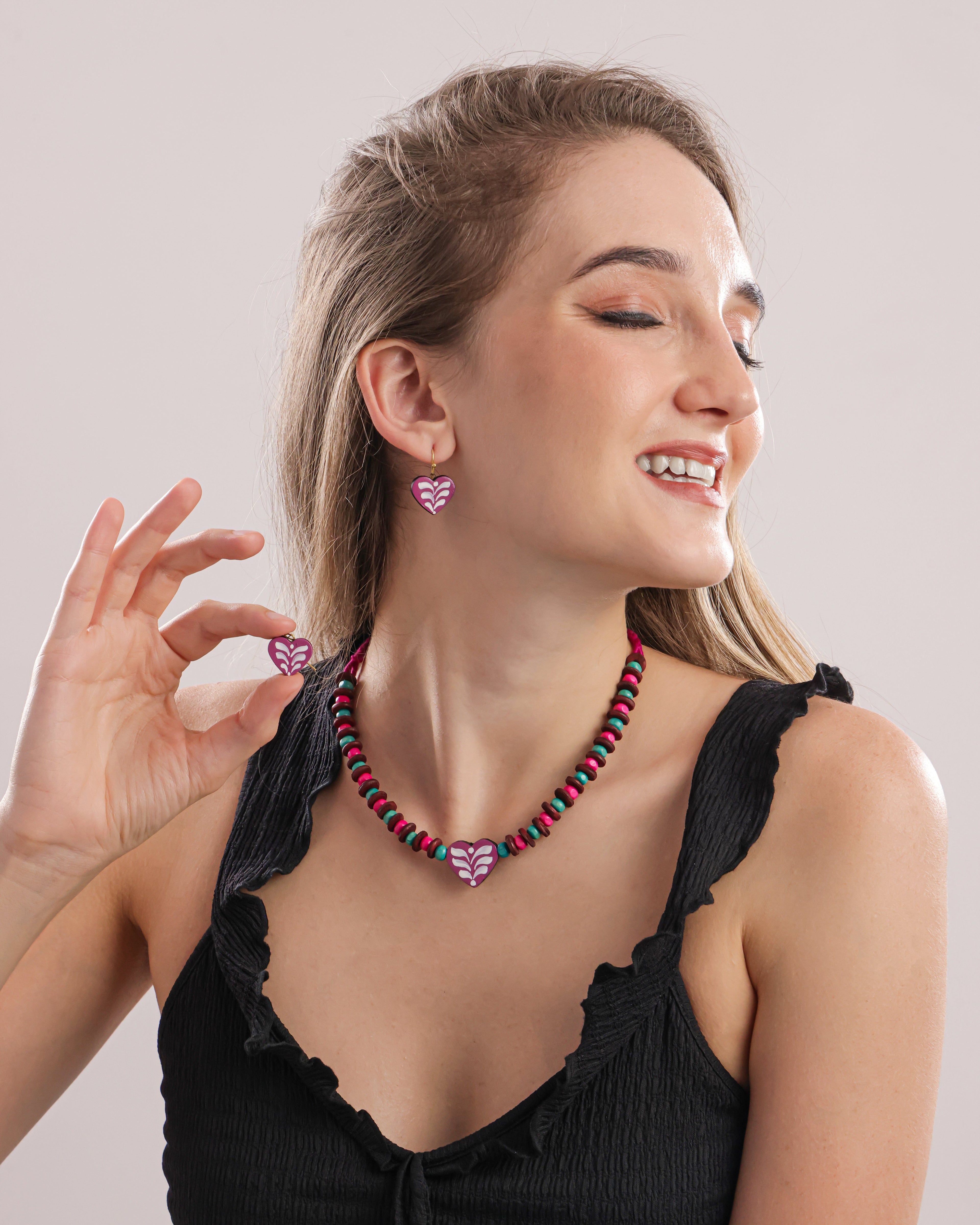 Valentine Wooden Beads And Terracotta Clay Jewelry Set