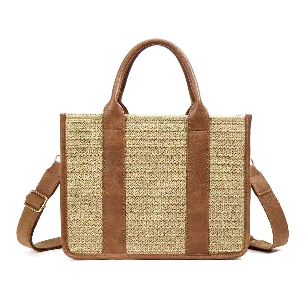 Mericela Mixed Media Straw Tote