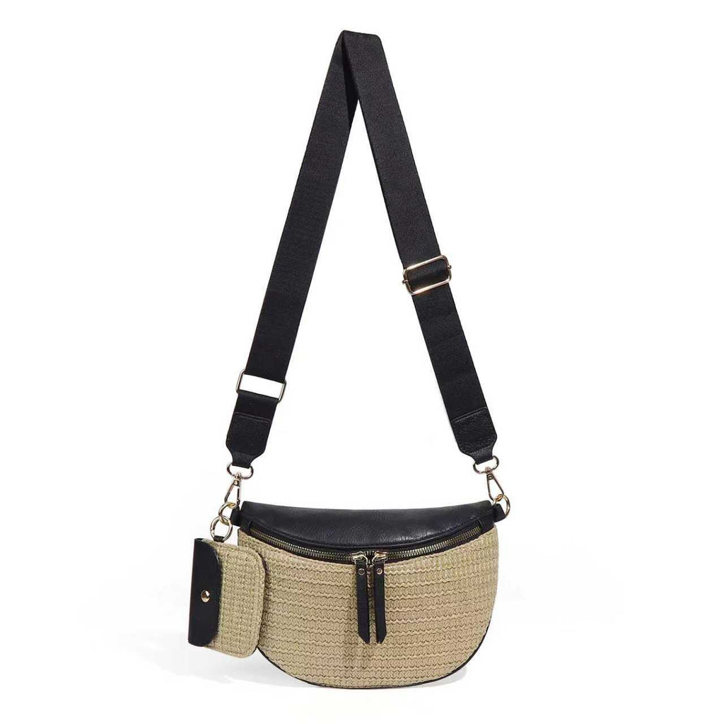 Valentina Mixed Media Straw Sling Crossbody Bag