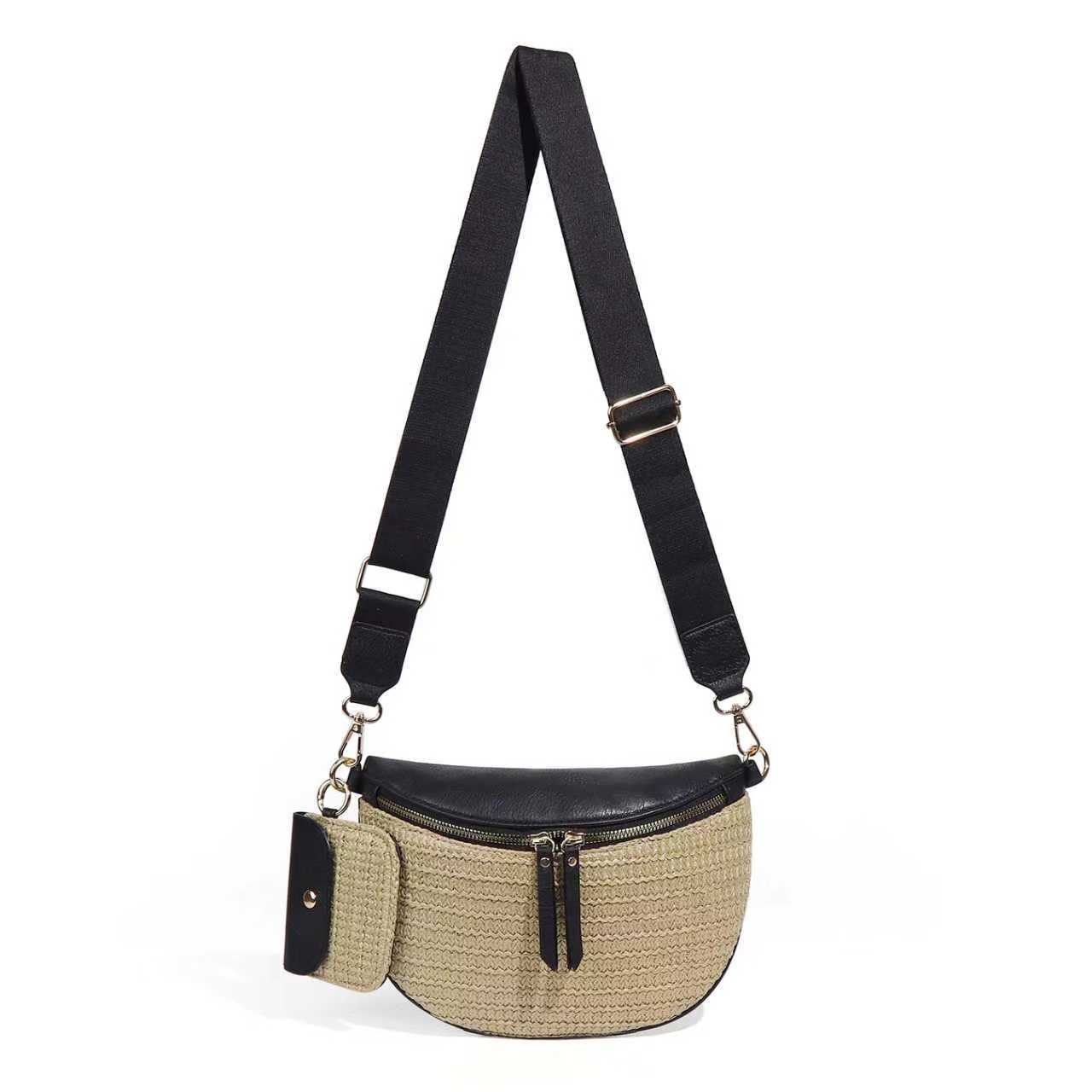 Valentina Mixed Media Straw Sling Crossbody Bag
