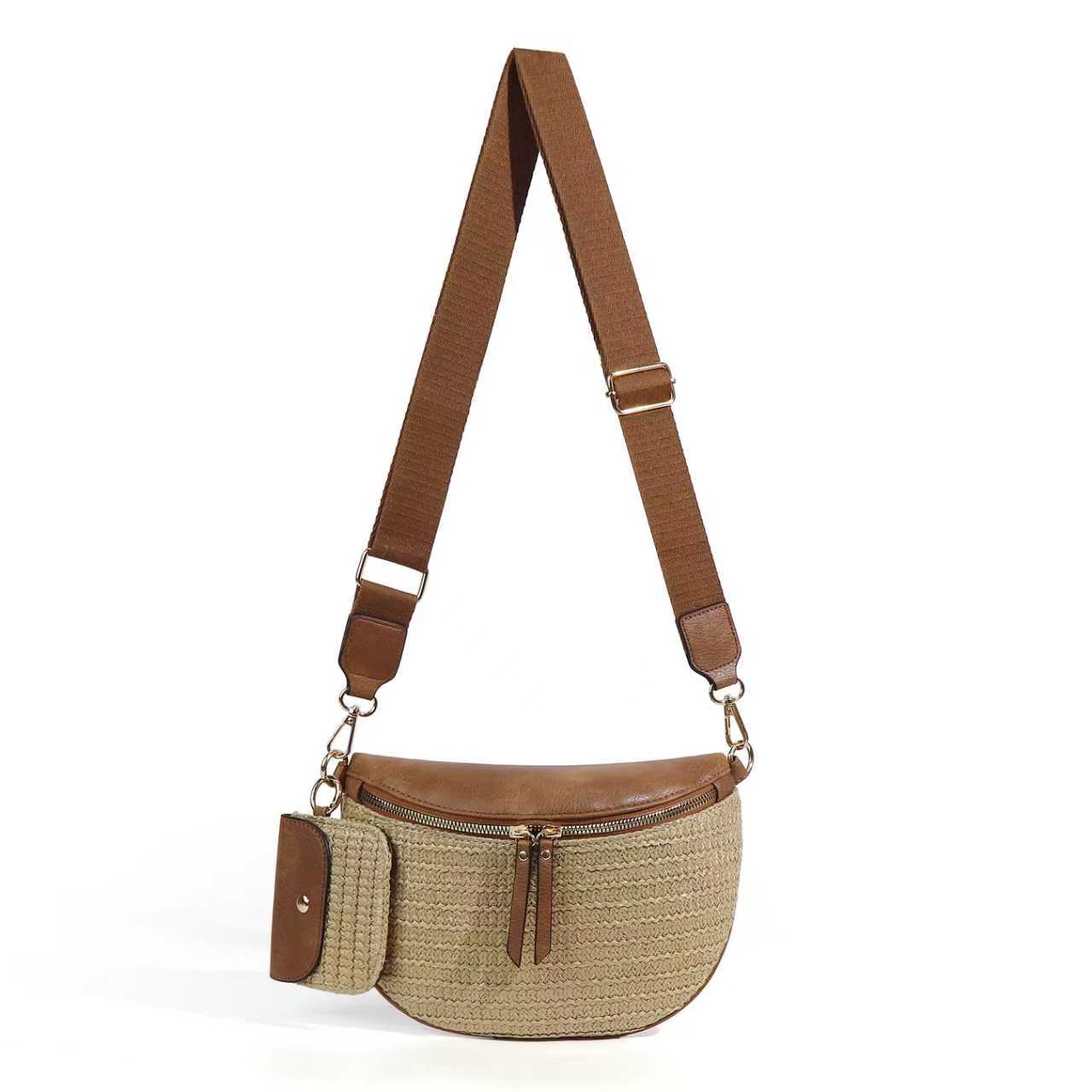 Valentina Mixed Media Straw Sling Crossbody Bag
