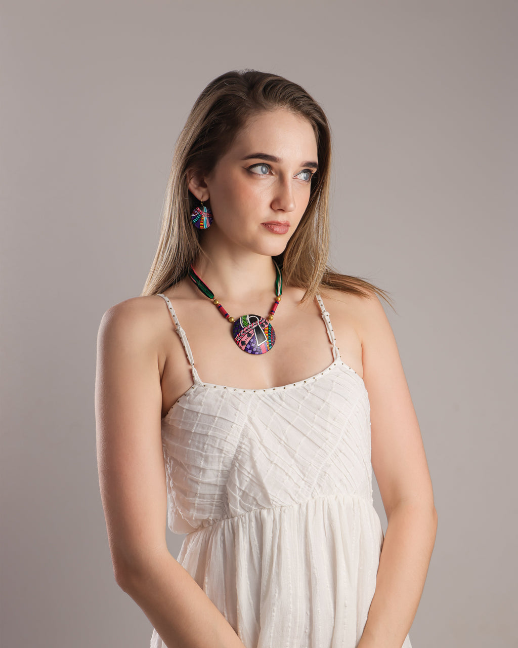 Beachy Boho Clay Necklace & Earrings Set