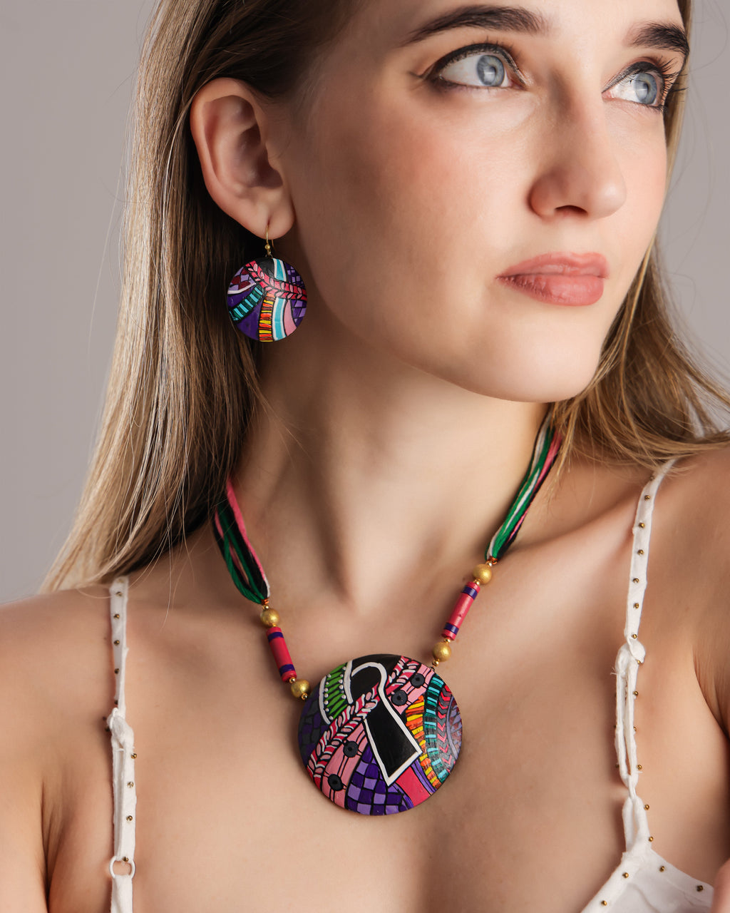 Beachy Boho Clay Necklace & Earrings Set