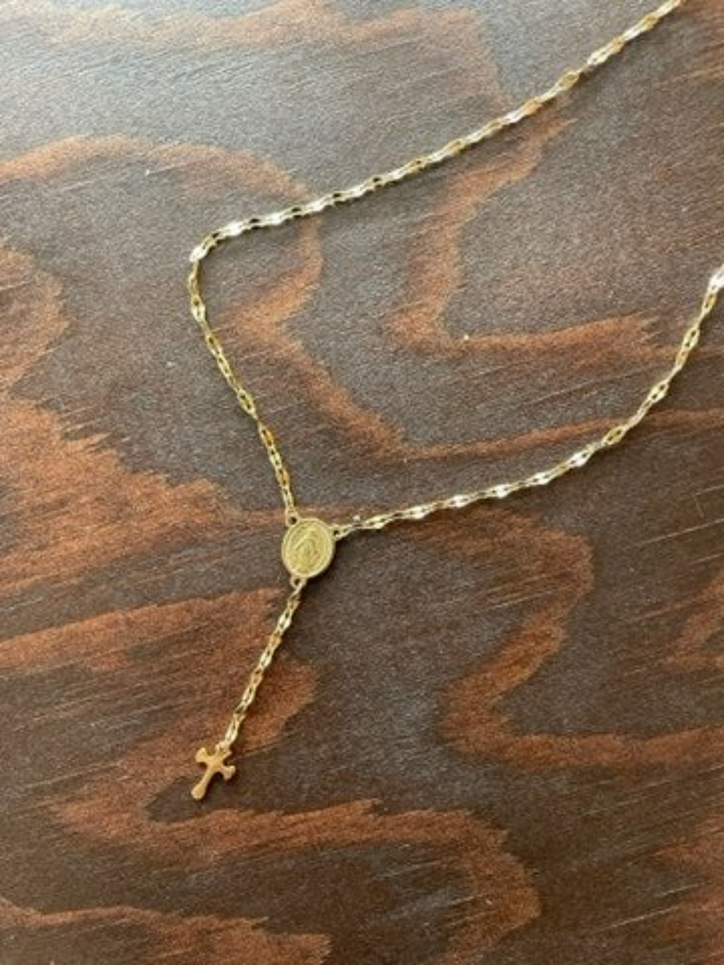 Gold Chain Rosary Necklace