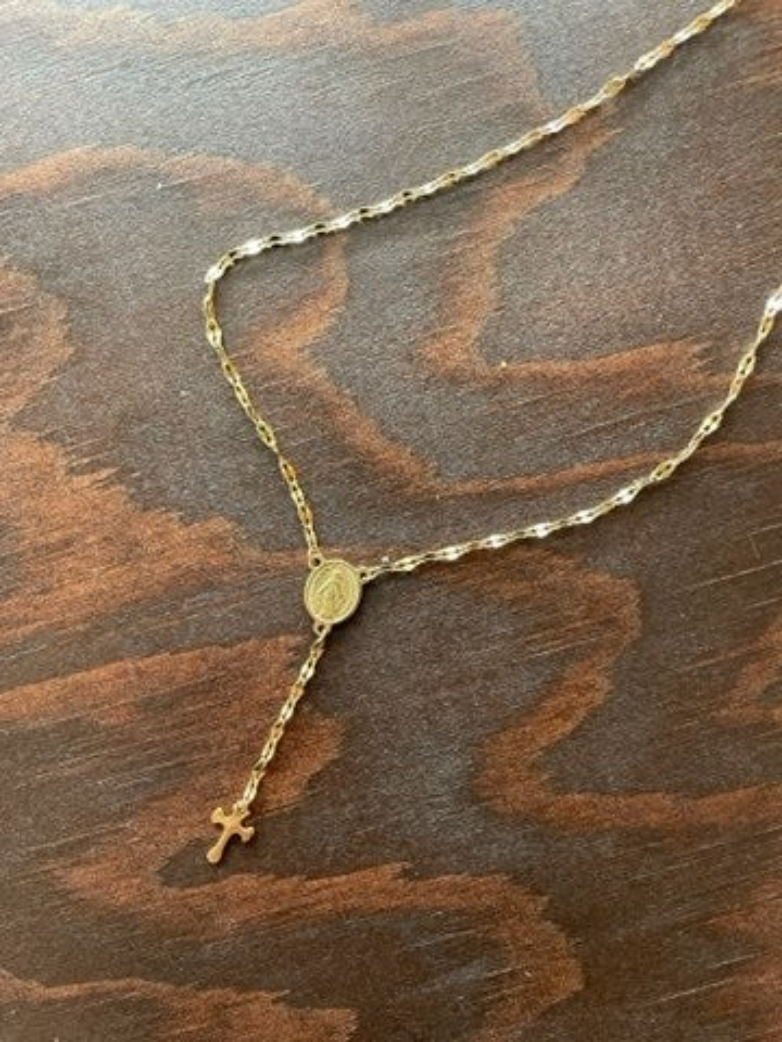 Gold Chain Rosary Necklace