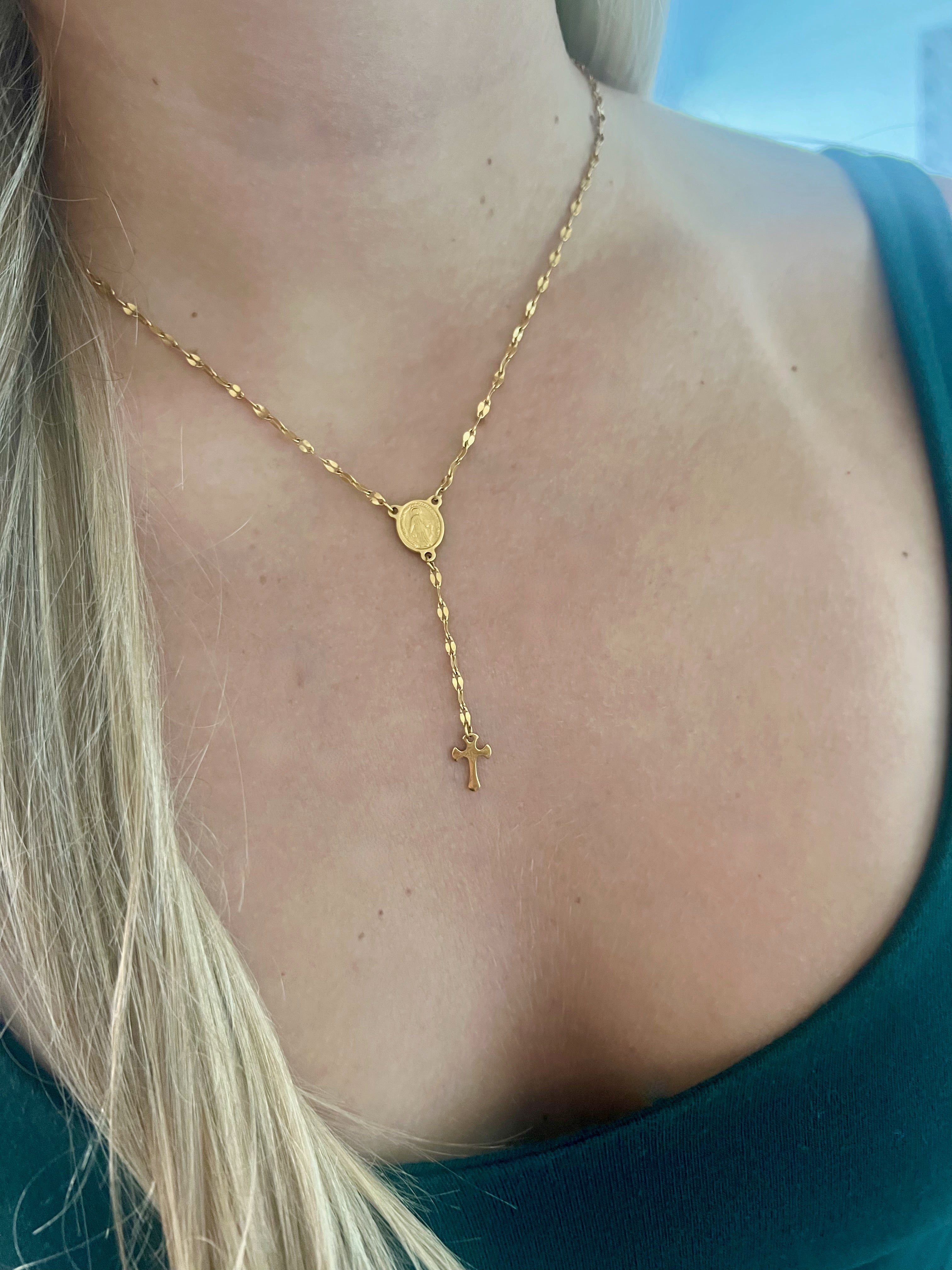 Gold Chain Rosary Necklace