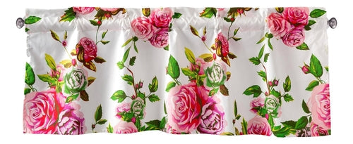 DaDa Bedding Romantic Roses Pink Floral Window Curtain Valance - 18" x