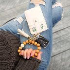 Leopard Beaded Key Ring Wallet Bracelet