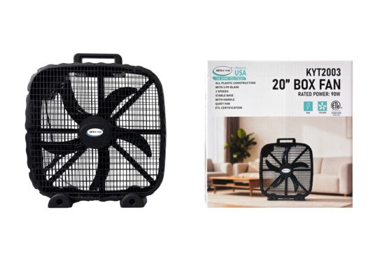 20-Inch 3-Speed Box Fan – Portable Bedroom Fan with Carry Handle, 5-Blade Powerful Airflow & Lightweight Design