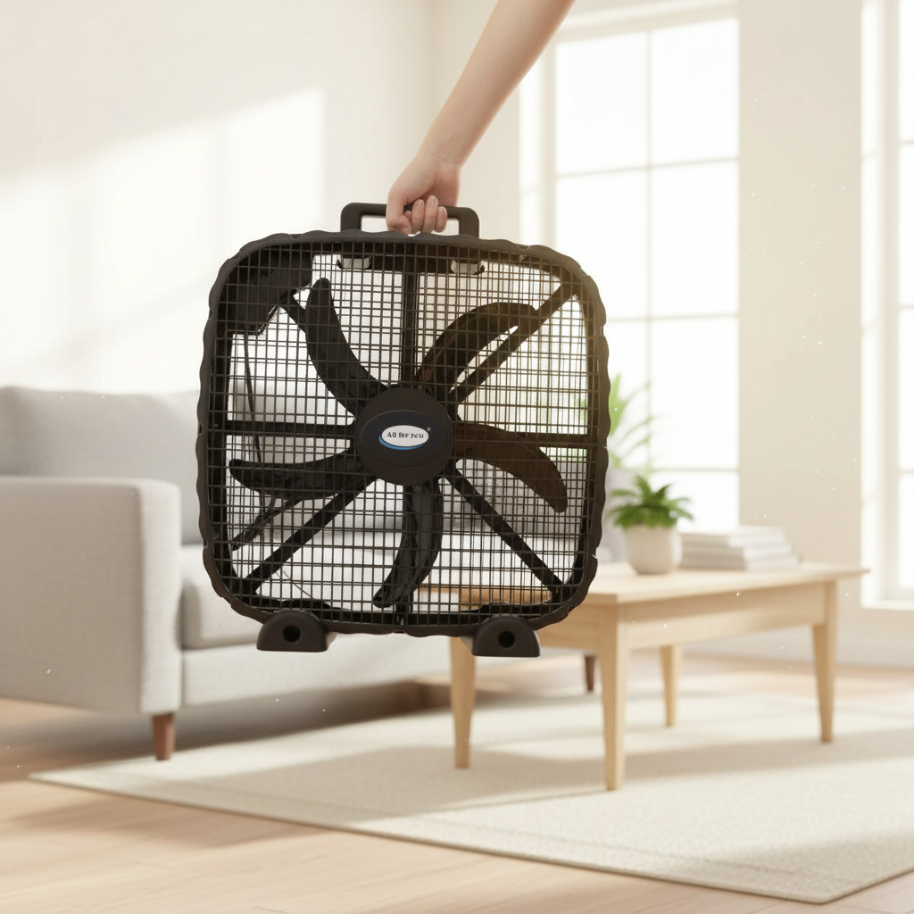 20-Inch 3-Speed Box Fan – Portable Bedroom Fan with Carry Handle, 5-Blade Powerful Airflow & Lightweight Design