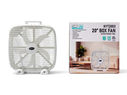 20-Inch 3-Speed Box Fan – Portable Bedroom Fan with Carry Handle, 5-Blade Powerful Airflow & Lightweight Design