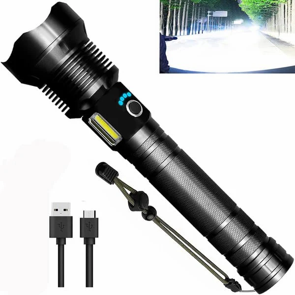 High Lumens Long Tactical Flashlight, Rechargeable Handheld Light