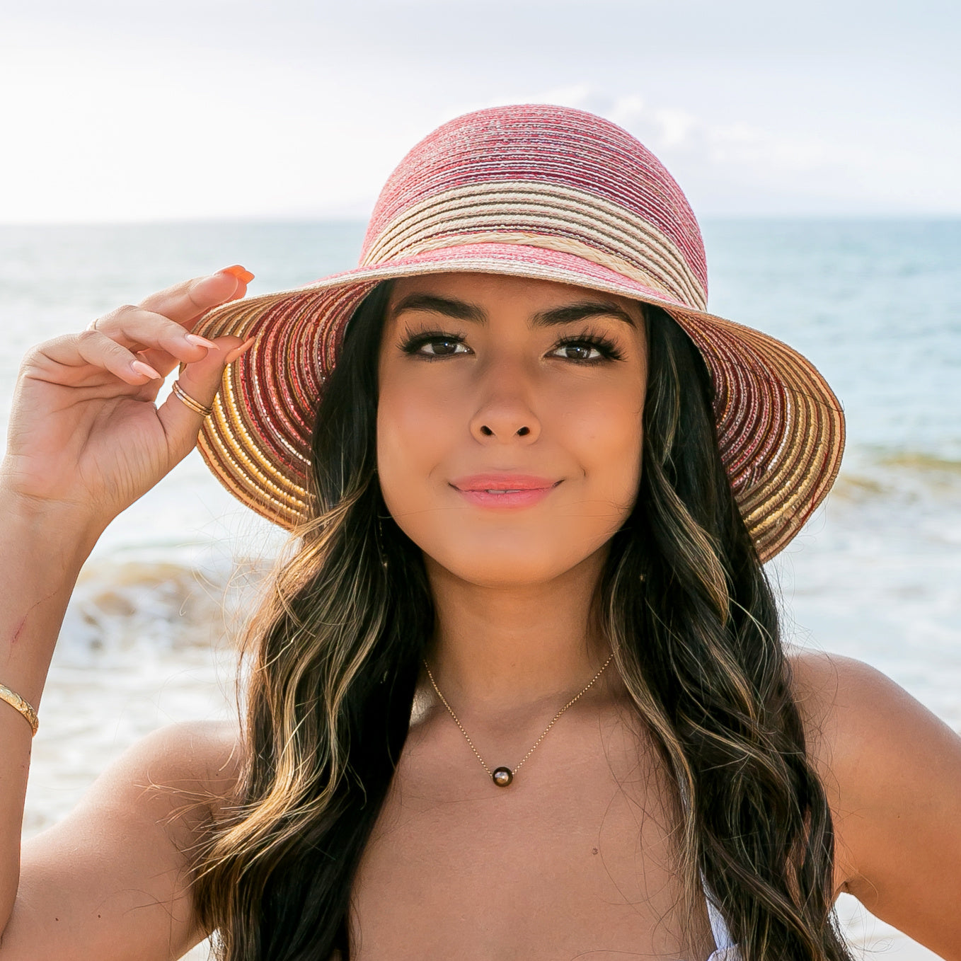 Multi-Stripe Bow Accent Sunhat