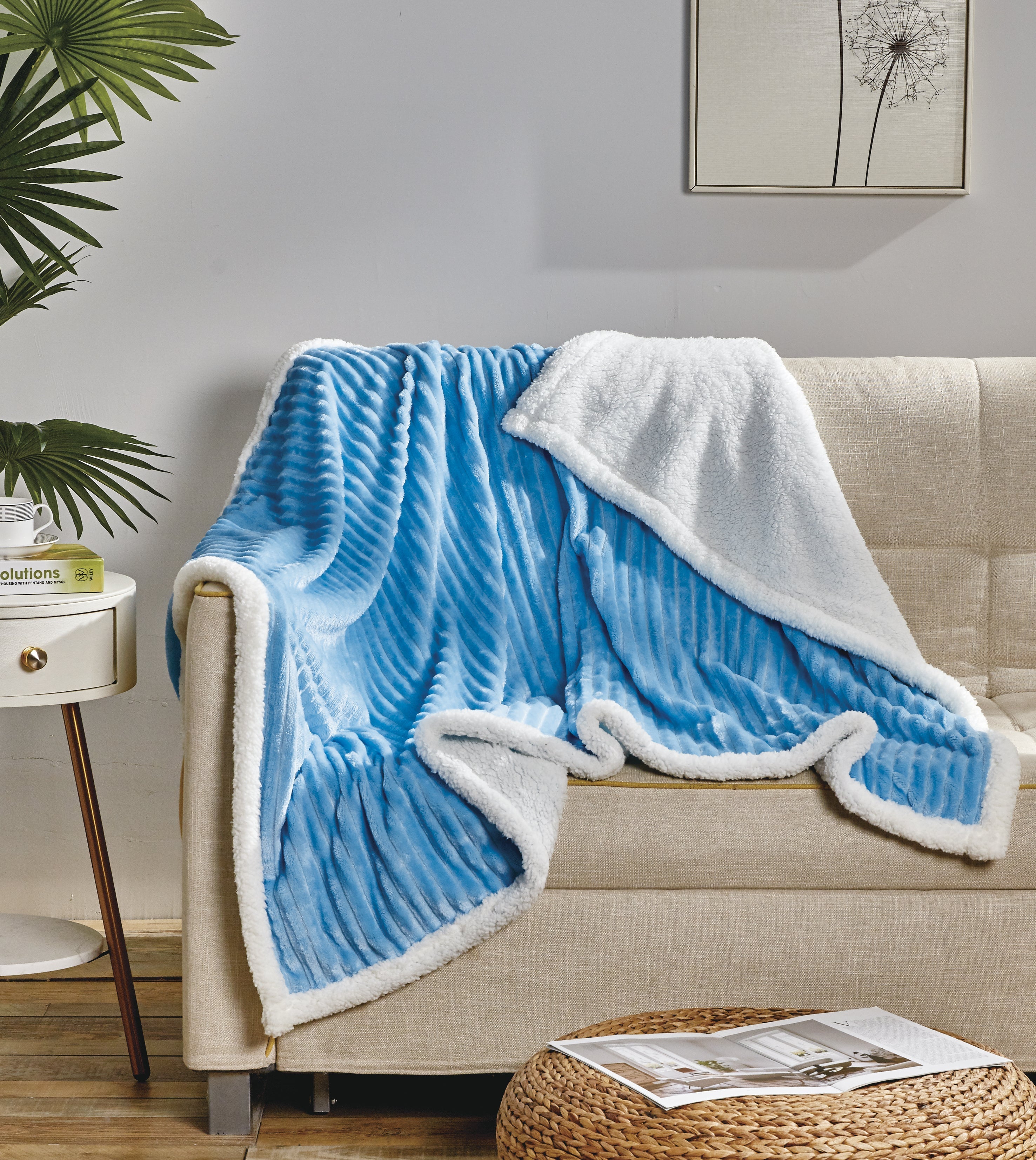 Corduroy Sherpa Reversible Throw Blanket, 50 × 60 in