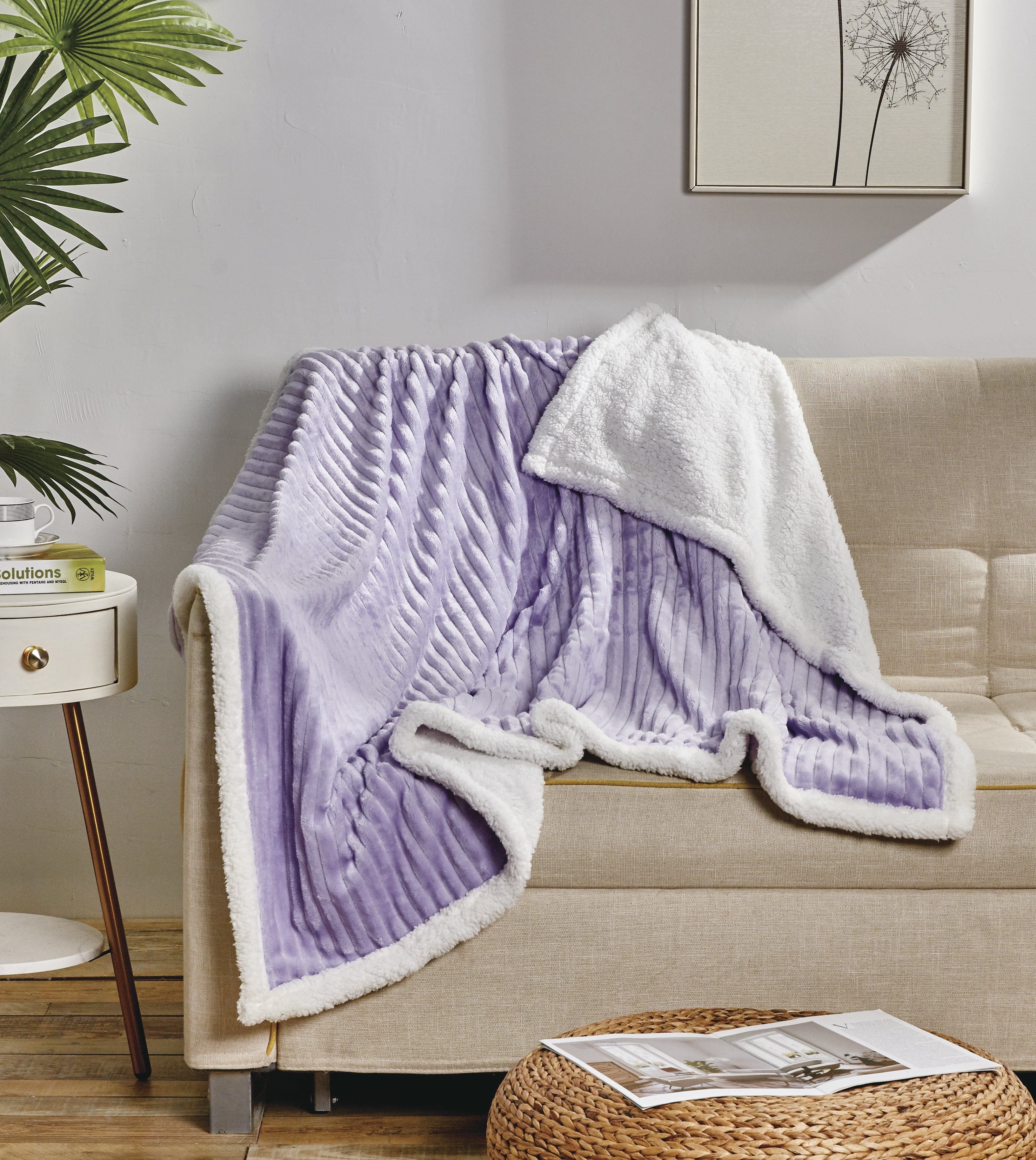 Corduroy Sherpa Reversible Throw Blanket, 50 × 60 in