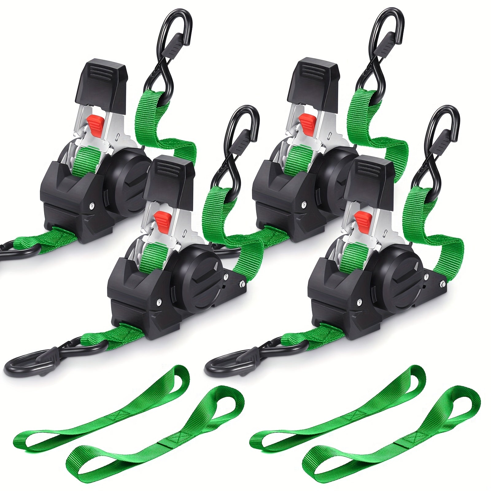 4PCS Retractable Ratchet Tie Down Straps – 10FT Heavy Duty Self-Retracting Cargo Straps for Truck, Trailer & Motorcycle