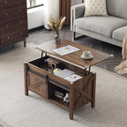Lift Top Coffee Table 36" Farmhouse Rustic Wood Hidden Storage & Sliding Barn
