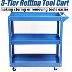 3-Tier Rolling Tool Cart with Wheels, Steel Utility Storage Cart