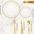 50PCS Clear Plastic Dinnerware Set Reusable Plates Cups Cutlery Wedding Party