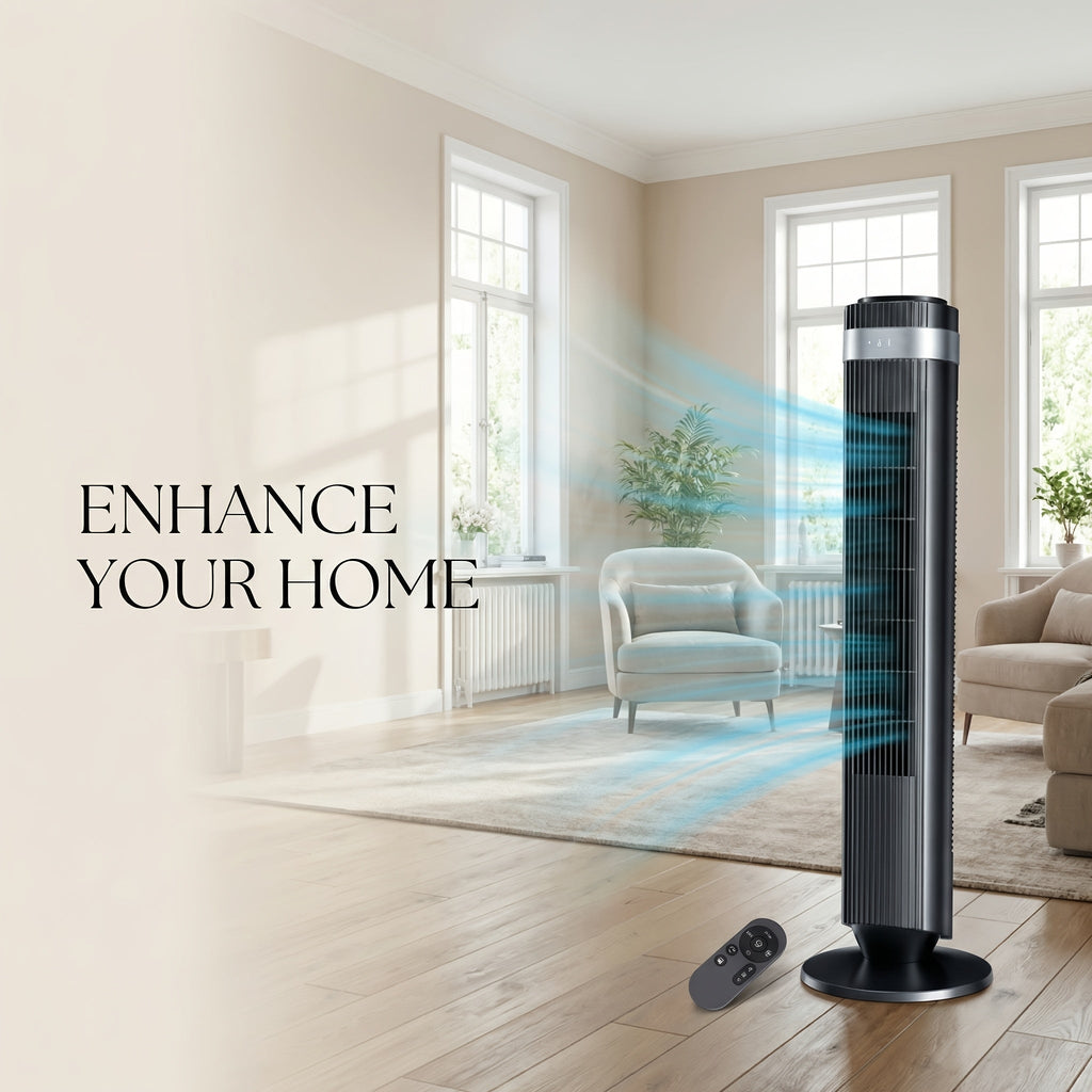 Bladeless Tower Fan - 5 Speeds, 64° Oscillating, Remote & Timer