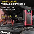 9-in-1 Portable Jump Starter with Air Compressor 12V Car Battery Booster USB LED