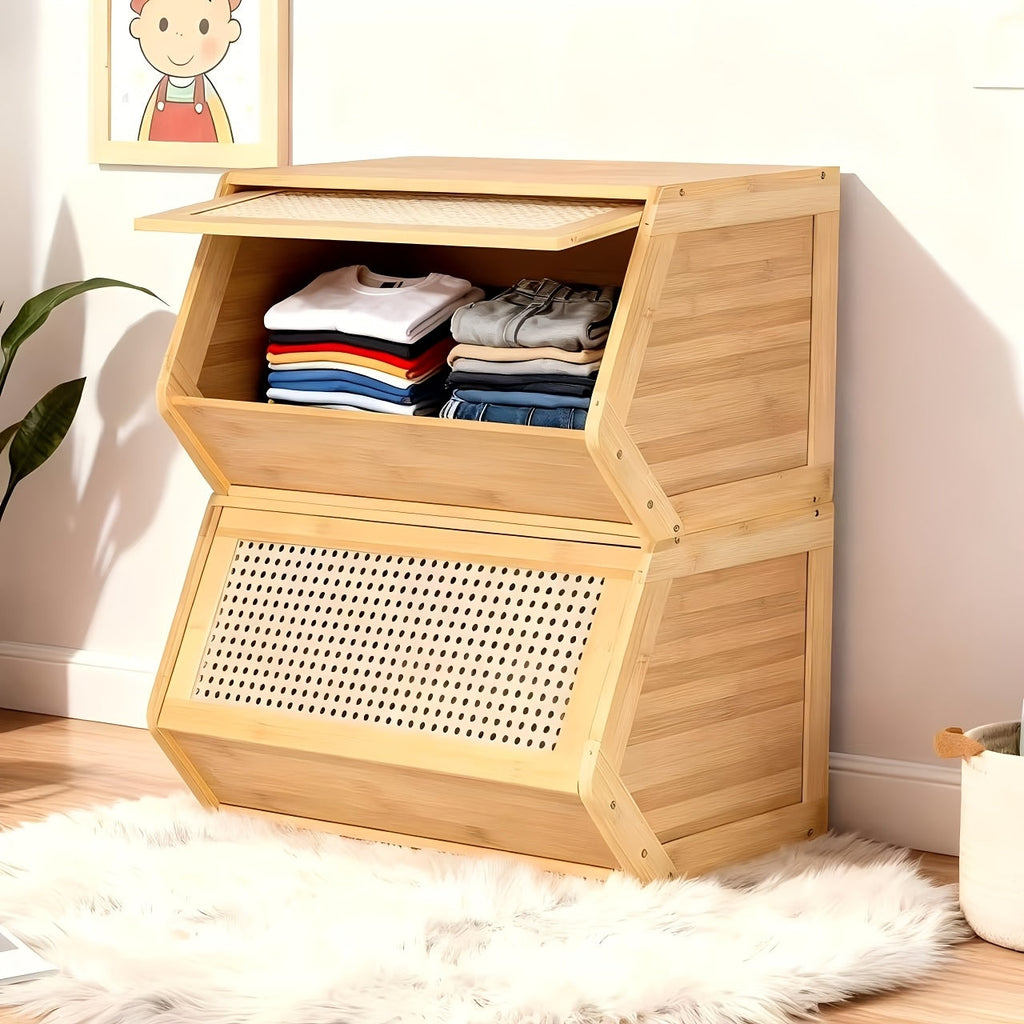 Slim Bamboo Shoe Cabinet with 3 Flip Drawers