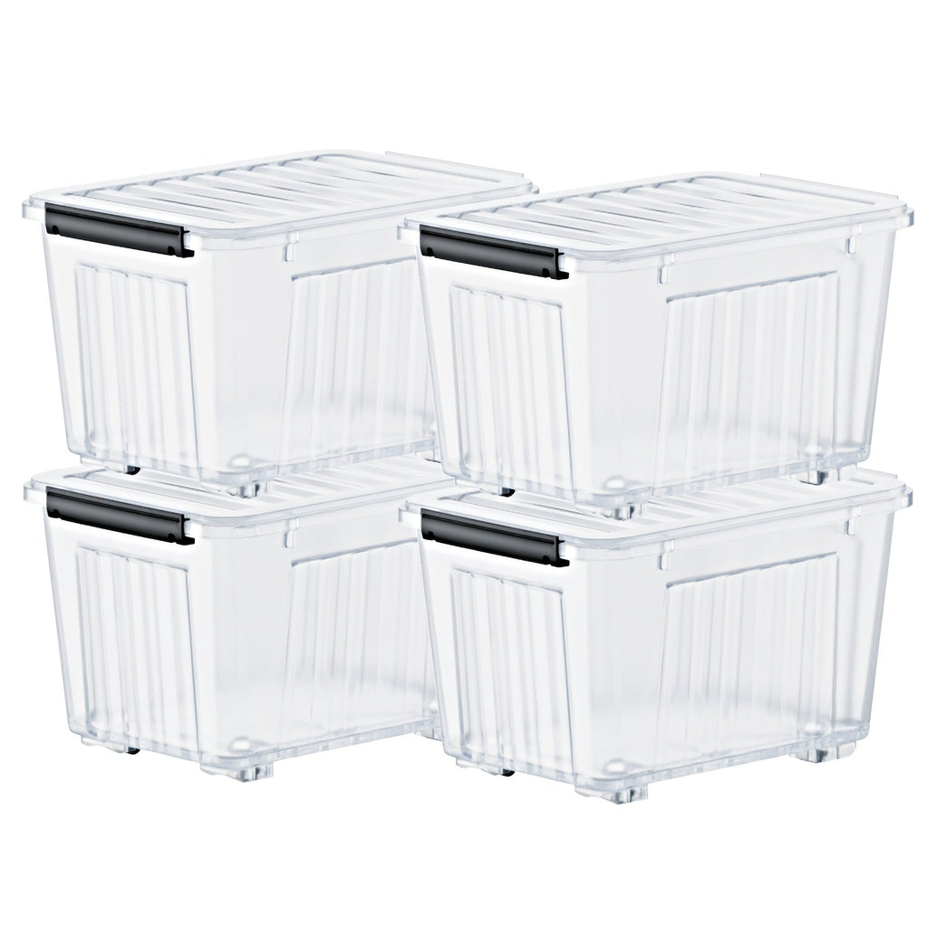72/97QT Storage Box with Wheels & Lid – Stackable Heavy Duty Organizer 4-6-Pack