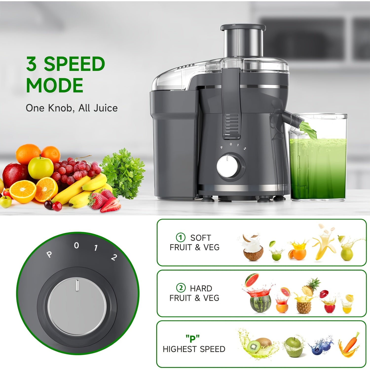 500W Centrifugal Juicer - 3 Speed, Wide Mouth