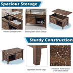 Lift Top Coffee Table 36" Farmhouse Rustic Wood Hidden Storage & Sliding Barn