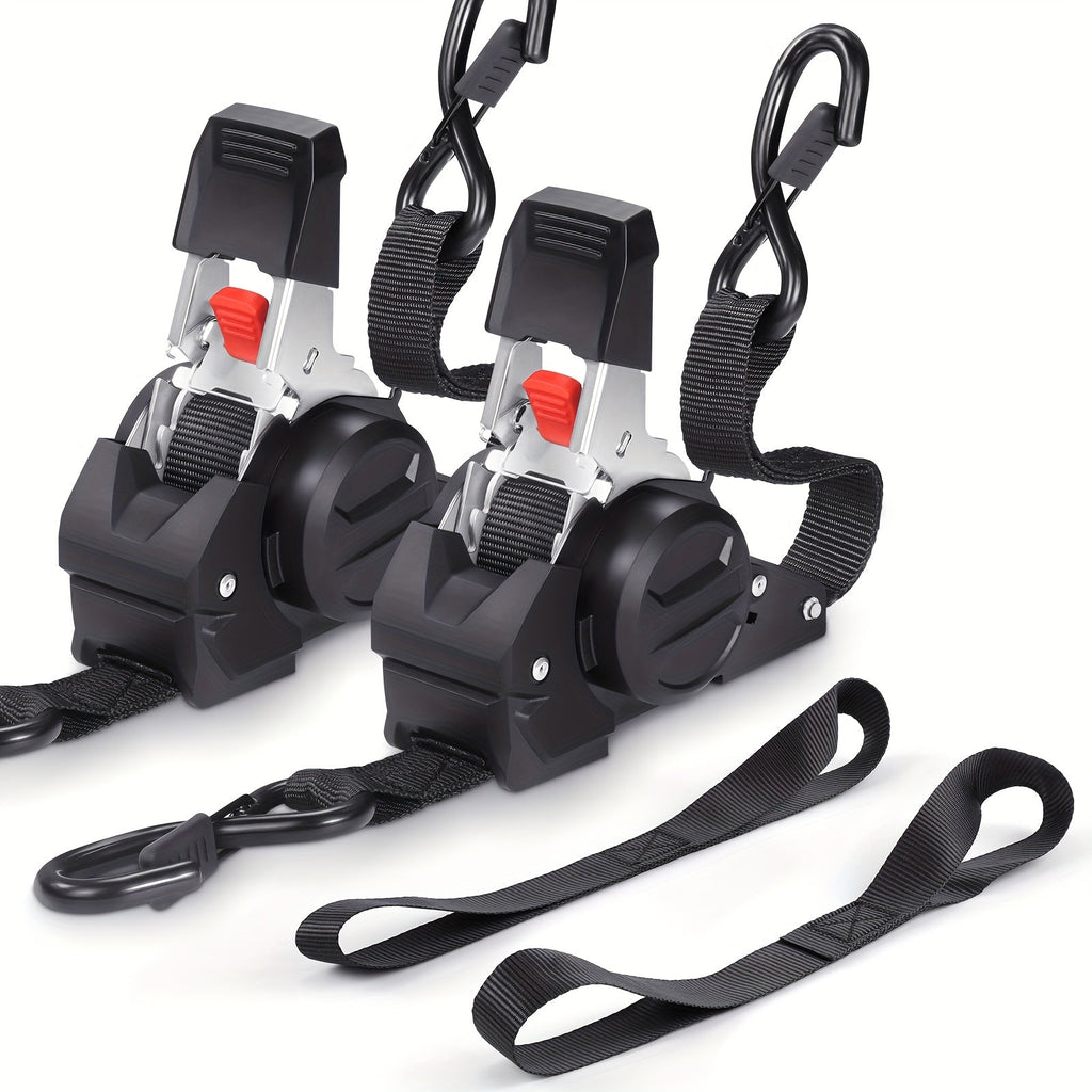 4PCS Retractable Ratchet Tie Down Straps – 10FT Heavy Duty Self-Retracting Cargo Straps for Truck, Trailer & Motorcycle