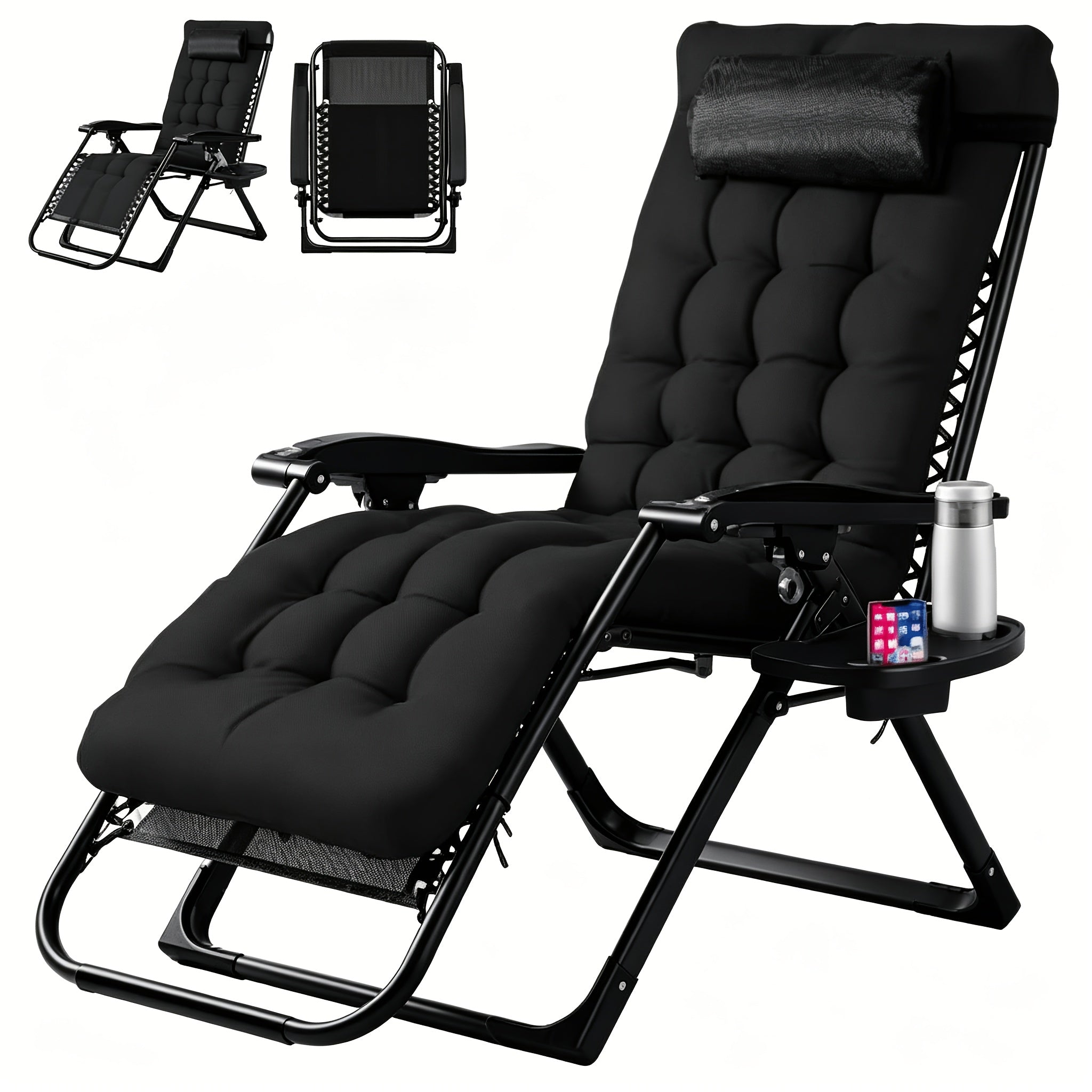 Zero Gravity Recliner Chair Foldable Patio Lounge w/Cup Holder & Cushion