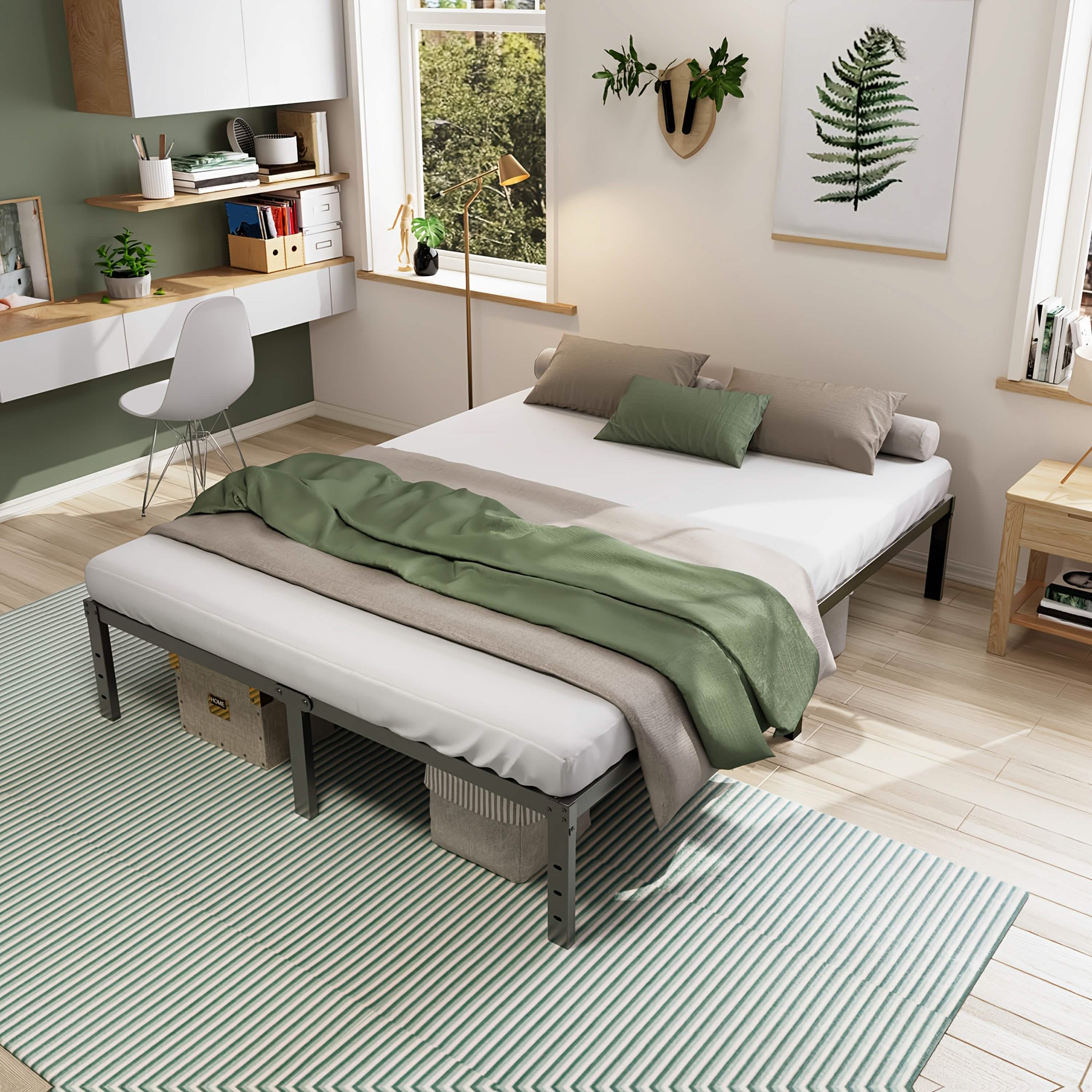 Heavy Duty Metal Bed Frame Platform Mattress Foundation No Box Spring Black