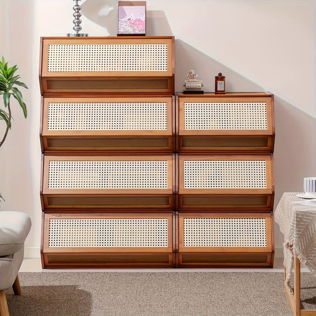 Slim Bamboo Shoe Cabinet with 3 Flip Drawers